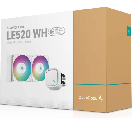 Система жидкостного охлаждения S115x/1200/1700/20XX/AM5/AM4 DeepCool LE520 WH (250W,2*120mm,500-2250prm,ARGB,белая)[LE520 WH]