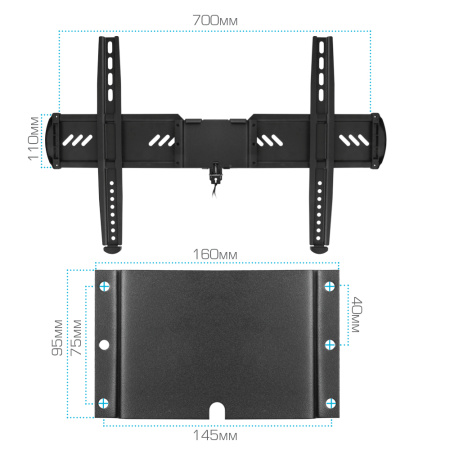 Кронштейн Kromax Ultra Slim-100 black для тв,32-90",до 55кг, от стены 20 мм, до VESA 600x400,фиксированный