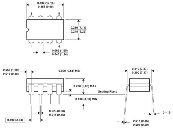 микросхема TL072CN, 2*ОУ, ±18В, DIP8