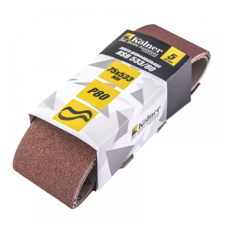 Лента шлифовальная, 533*75мм, Kolner KSB 533/80, зернистость Р80, по металлу и дереву (5шт)