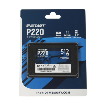SSD-накопитель 512Гб Patriot P220 [P220S512G25](3D TLC,550/500 Мб/с)