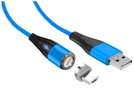 Кабель MicroUSB(m) - USB(m) Jet.A, 2м, магнитный коннектор,3А,тканевая оплетка, синий (JA-DC28)