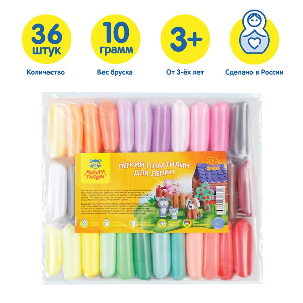 Пластилин 36цв. Мульти-Пульти лёгкий воздушный застывающий (ЛП_40361)