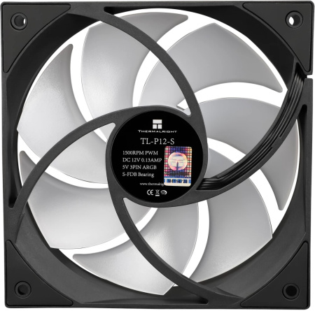 Кулер в корпус 120х120х25 Thermalright TL-P12-S ARGB черный (1500prm/4pin+ARGB Sync/52.86 CFM/22.1дБ/подшипник гидродинамический/ARGB)