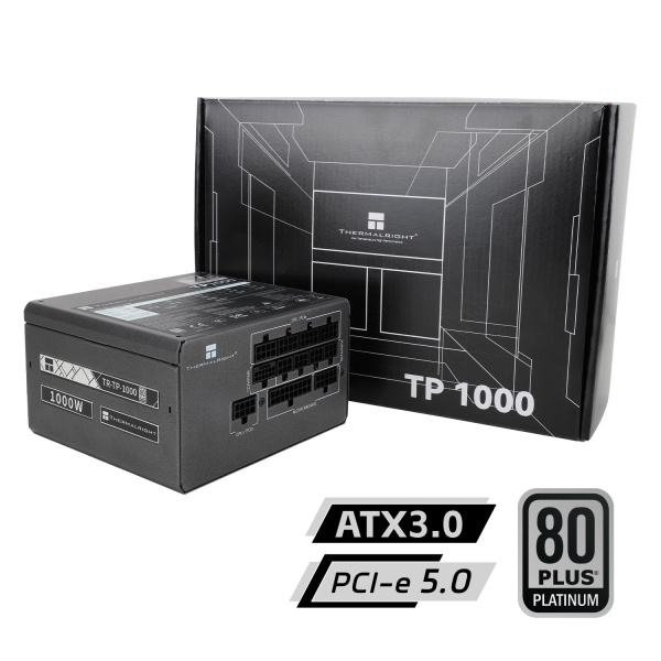 Блок питания 1000W/ Power Supply Thermalright, 1000W 80+ Platinum (ATX, 3.0, PCIe 5.0, Full modular, 1x24(20+4)pin, 1xCPU 8(4+4)pin, 2xPCIe*2 8(6+2)pin, 1x12VHPWR PCIe 5.0 12+4pin 600mm, 6xSATA3, 4xMOLEX4pin, Active, 120x120mm, 150x140x86mm, APFC, OPP, OV
