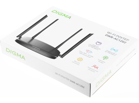 Маршрутизатор Digma DWR-AC1202 AC1200 802.11n/ac 867+300_Mbps 2.4 /5 Ггц 3xLANx1000_Mbps