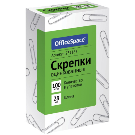 Скрепки 28мм. OfficeSpace 100шт., оцинкованные (231183) Скрепки 28мм. OfficeSpace 100шт., оцинкованные (231183)