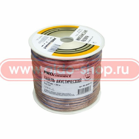 Кабель акустический 2*0.5мм2, PVC CCA, прозрачный, бухта 100м, ProConnect BlueLine 01-6203-6