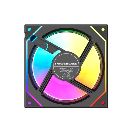 Кулер в корпус 120х120х25 Powercase (M52-12 ARGB) Black (600-1800prm/4pin PWM (M+F)+ 3pin ARGB (M+F)/53.71 CFM/36.5дБ/подшипник гидравлический/ARGB)