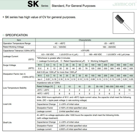 Конденсатор электролитический (ECAP)      0.68мкф,  50в, Jamicon, SK, 85°, 5*12