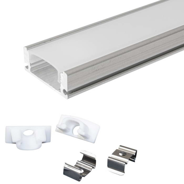 Профиль алюминиевый накладной для светодиодной ленты, 17.4*7мм, 1м, рассеиватель, Ruichi 509-1