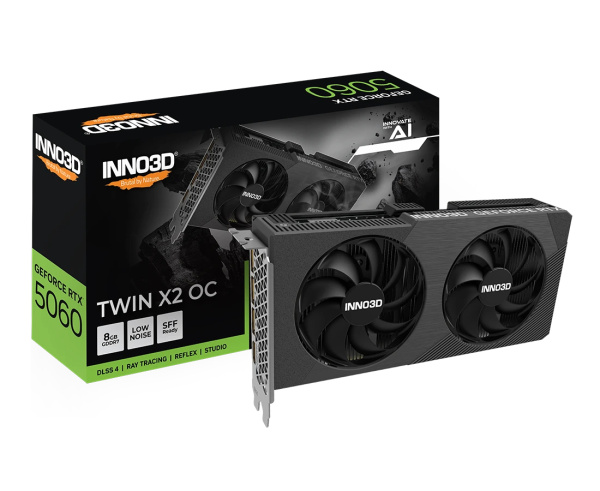 Видеокарта GeForce RTX5060 INNO3D 8Гб Twin X2 OC GDDR7,128bit,HDMI,3DP (N50602-08D7X-195071N) ret