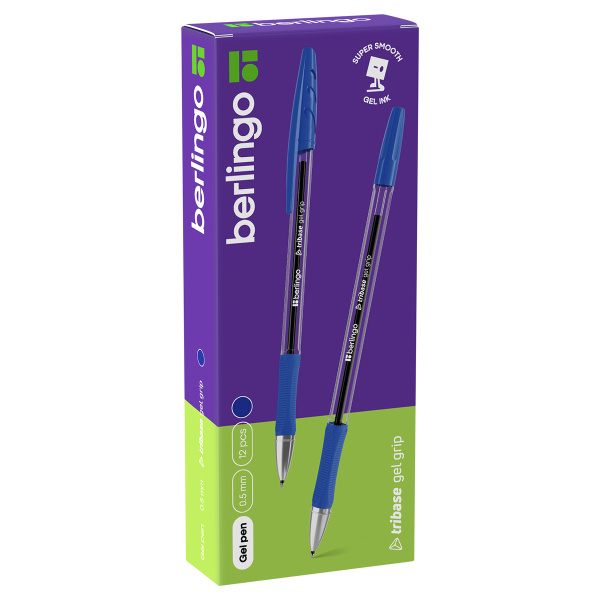 Ручка гелевая BERLINGO "Tribase Gel grip" синяя, 0,5мм, грип (CGp_05023)