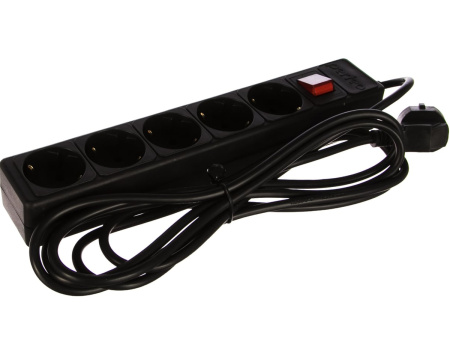 Сетевой фильтр  3.0м, 5 розеток Perfeo, POWER+, 10А, 2300Вт, с выключателем, с предохранителем, черный (PF-PP-5/3,0-B)