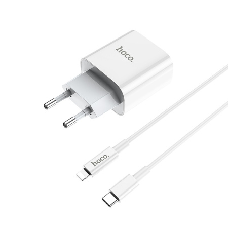 Зарядное_устройство - USB Type C 20W PD+QC 3.0 (5V-3.0A/9V-2.0A/12V-1.67A) HOCO C76A Plus, + кабель Type C to Lightning, белый