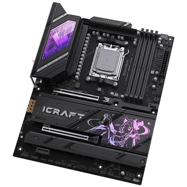 Материнская плата Maxsun MS-iCraft B850 AIGA B850, AM5, 4*DDR5, 2*PCIEx16, 1*PCIEx1, 4*M.2, 2*TypeC, 1*USB3.2Gen1, 4*USB3.2Gen2, 6*USB2.0, 2*SATA3.0, 5G, DP, HDMI, ATX, RTL