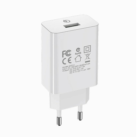 Зарядное_устройство - USB 18W + кабель Type-C BOROFONE BA21A белый Quick Charge 3.0 (6V-3.0A/9V-2.0A/12V-1.5A)