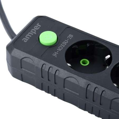 Сетевой удлинитель  2.0м, 5 розеток Amper, JH-1033U-2B, 10А, 2500Вт, 3usb, черный