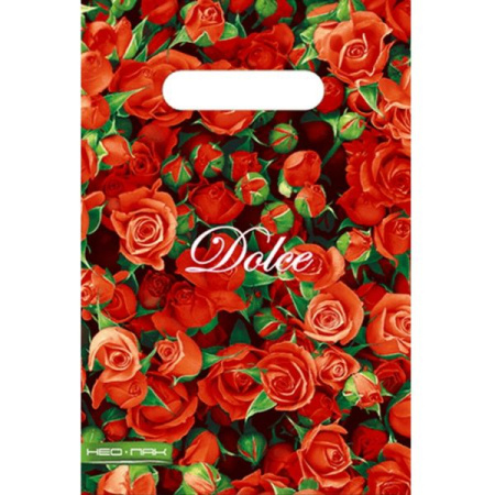 Пакет с вырубной ручкой ПВД, 20х30см, "Красные розы"