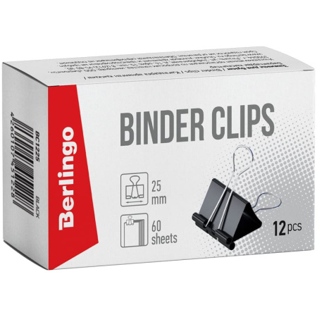 Зажимы для бумаг 25мм. BERLINGO 12шт. черные (BC1225) Зажимы для бумаг 25мм. BERLINGO 12шт. черные (BC1225)
