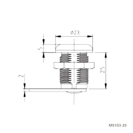 замок M16, глубина 25мм, ригель крюк, Ruichi MS103-25