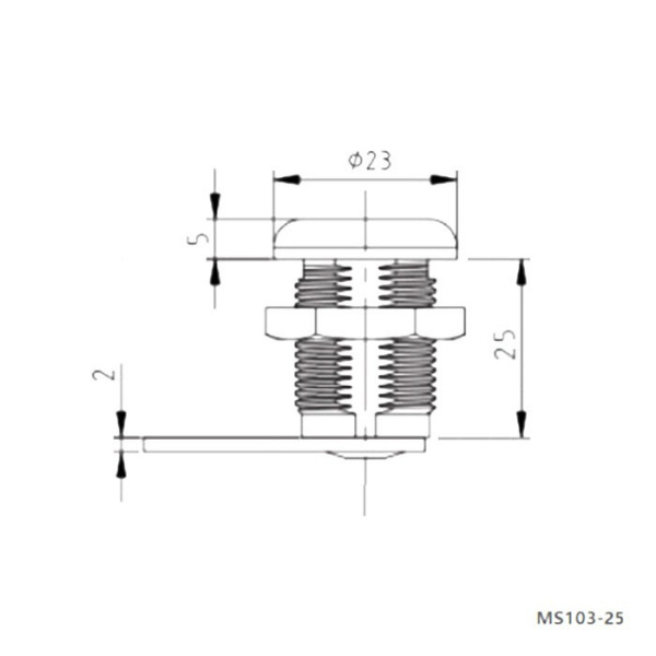 замок M16, глубина 25мм, ригель крюк, Ruichi MS103-25