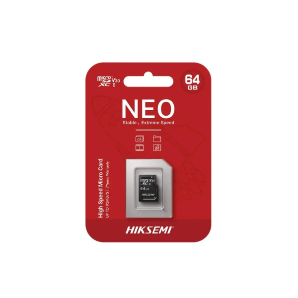 Карта памяти MicroSDHC 64GB HIKSEMI NEO [HS-TF-C1/64G](без адаптера) R/W Speed 92/30 Мб/с