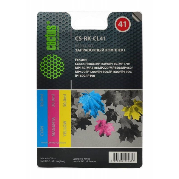 Заправочный набор Cactus CS-RK-CL41 многоцветный 3x30мл для Canon MP150/MP160/MP170/MP180/MP210