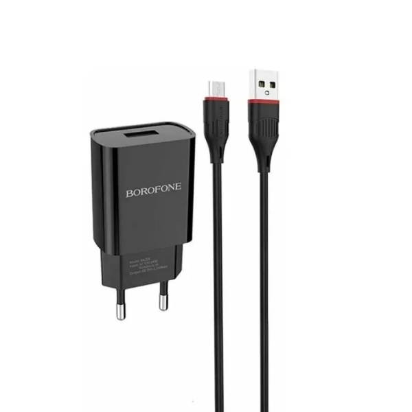 Зарядное_устройство - USB_2.1A + кабель Micro USB BOROFONE BA20A черный