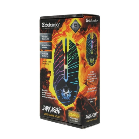 Игровая мышь USB Defender Dark Agent GM-590L оптика, 6 кнопок, 12800dpi