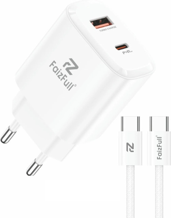 Зарядное_устройство - TypeC+USB 25W PD 3.0 FaizFULL FC148 белый + кабель Type C