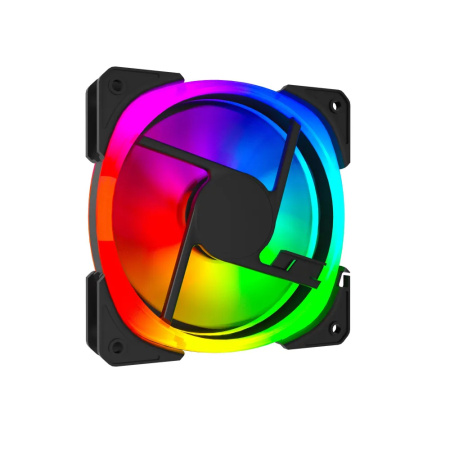 Кулер в корпус 140х140х25 Powercase (СM21-14 ARGB) Black (800-1500prm/4pin PWM+ARGB Sync/подшипник гидравлический/ARGB)