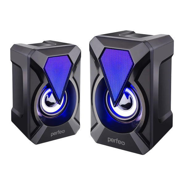 Актив.колонки 2.0 Perfeo FLAMES 6Вт, питание от USB, LED подсветка, пластик, Black