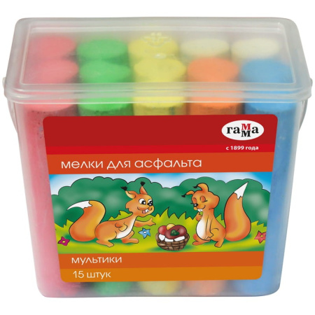 Нaбор цветного мела 6цв. 15шт. Гамма "Мультики" для асфальта, ведро (1704193)