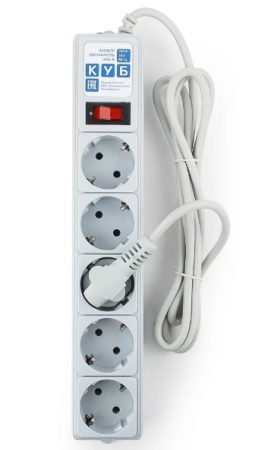 Сетевой фильтр  3.0м, 5 розеток PowerCube, SPG-B-10, 10А, 2200Вт, с выключателем, серый, коробка