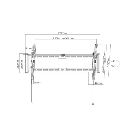 Кронштейн ITECHmount PLB840TB черный настенный,для тв,43-90",до 75кг,от стены 47мм,с функцией наклона ＋4°～-10°,VESA: 200x200, 400x200, 300x300, 400x30