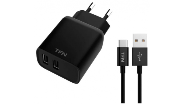 Зарядное_устройство - USB_2x2.4A+ кабель Type C TFN Rapid (TFN-WCRPD12W2U03) black