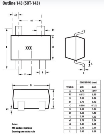 диод шоттки радиочастотный HSMS-2805 2*1A 70V SMD SOT-143