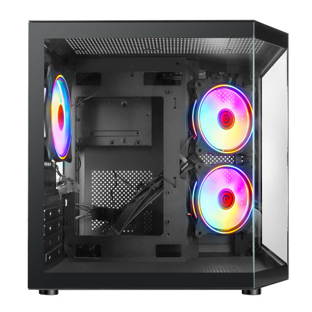 Корпус mATX Б_БП Ginzzu V190 (USB3.0,Audio,черный,3х120мм FRGB,"стеклянный куб")