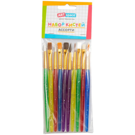 Набор кистей 10шт. ArtSpace "Пони", "Щетина", "Нейлон", круглые, плоские (SB_3292)