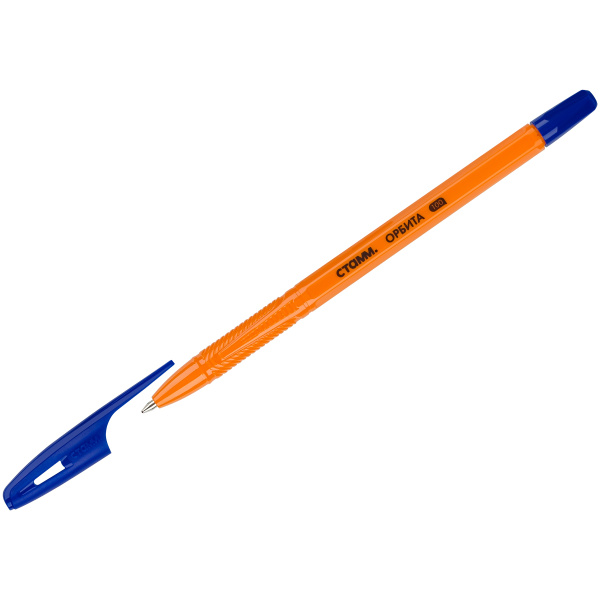 Ручка шариковая СТАММ "Орбита 100" синяя, оранжевый корпус (РШ-30140)