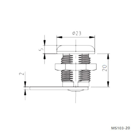 замок M16, глубина 20мм, ригель крюк, Ruichi MS103-20