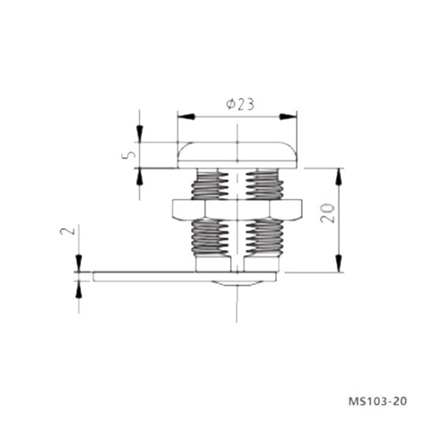 замок M16, глубина 20мм, ригель крюк, Ruichi MS103-20