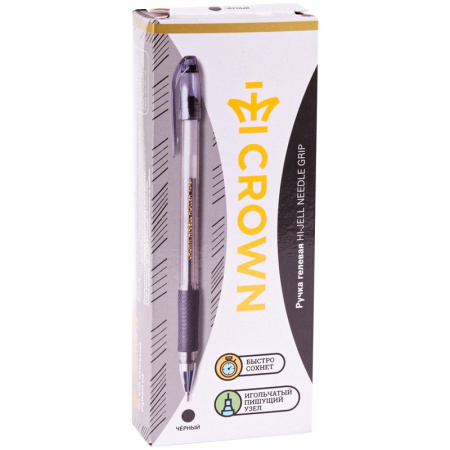Ручка гелевая CROWN "Hi-Jell Needle Grip" черная 0,7мм HJR-500RNB