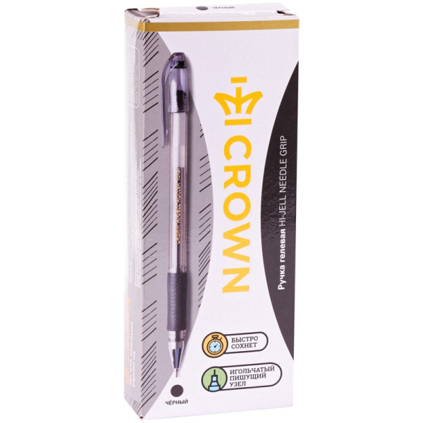 Ручка гелевая CROWN "Hi-Jell Needle Grip" черная 0,7мм HJR-500RNB