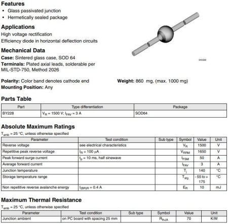 диод BY228 3A 1300V SOD64 20us