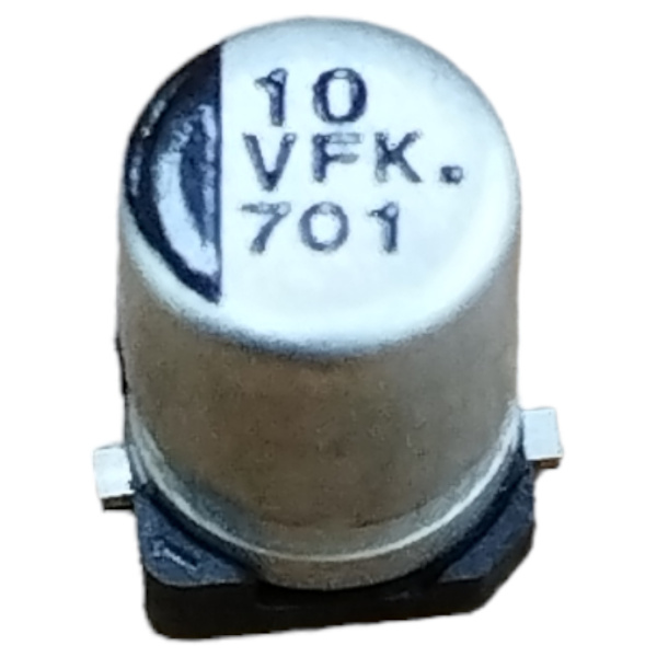Конденсатор электролитический (ECAP SMD)   10мкф,  35в, Panasonic, EEEFK1V100UR, 105C, 4*5.8