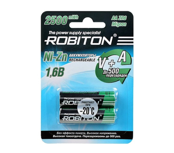 Аккумулятор Ni-Zn AA Robiton 2500mWh/1.6в блистер 2шт.