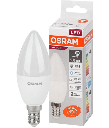 Лампа светодиодная E14 7Вт 6500K свеча Osram LVCLB60 4058075579033