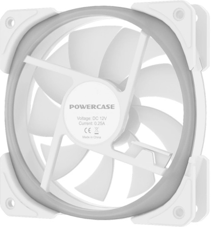 Кулер в корпус 140х140х25 Powercase (CM21-14W ARGB) White (800-1500prm/4pin PWM+ARGB Sync/подшипник гидравлический/ARGB)